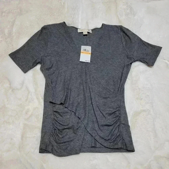 MICHAEL KORS Faux Wrap Criss Cross Ribbed Blouse Shirt Size S - Picture 1 of 4